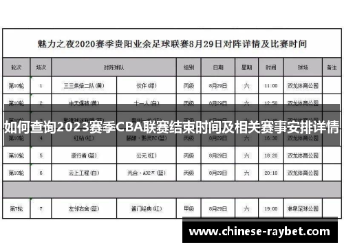如何查询2023赛季CBA联赛结束时间及相关赛事安排详情 如何查询2023赛季CBA联赛结束时间及相关赛事安排详情